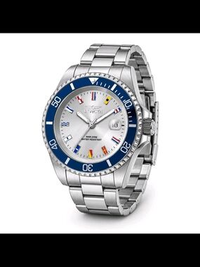 Invicta Men's Silver Stainless Steel Dive Watch with Blue Bezel